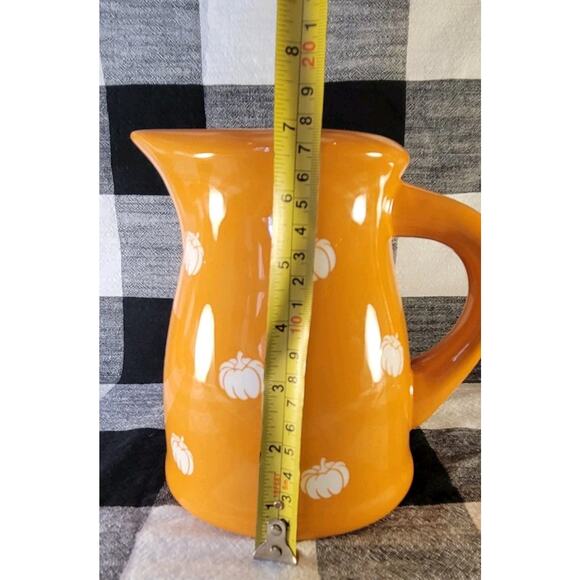 Terramoto Ceramic Pitcher Orange White Pumpkins Autumn Halloween Fall 44oz - Picture 9 of 9